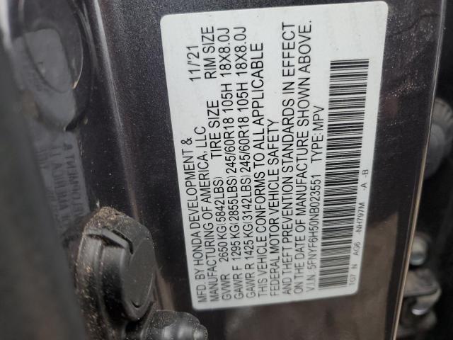 5FNYF6H50NB023551 - 2022 HONDA PILOT EXL GRAY photo 13