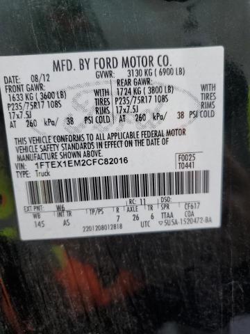 1FTEX1EM2CFC82016 - 2012 FORD F-150 SUPER CAB GREEN photo 12