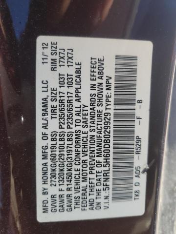 5FNRL5H60DB029929 - 2013 HONDA ODYSSEY EXL BURGUNDY photo 13