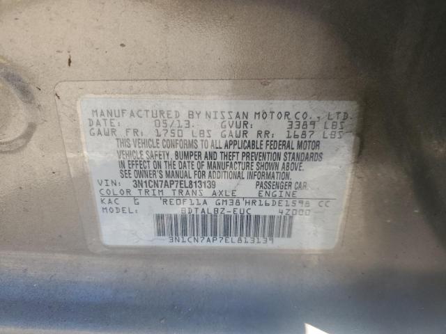 3N1CN7AP7EL813139 - 2014 NISSAN VERSA S GRAY photo 12