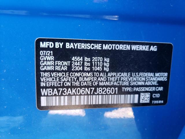 WBA73AK06N7J82601 - 2022 BMW 228XI BLUE photo 12