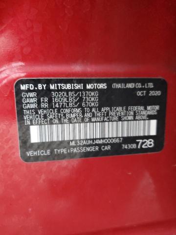 ML32AUHJ4MH000667 - 2021 MITSUBISHI MIRAGE ES RED photo 12