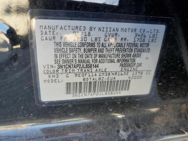 3N1CN7AP2JL858144 - 2018 NISSAN VERSA S BLACK photo 12