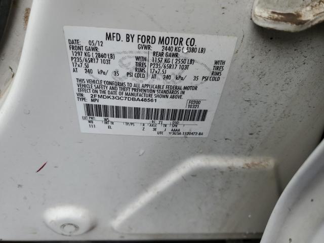 2FMDK3GC7DBA48561 - 2013 FORD EDGE SE WHITE photo 13