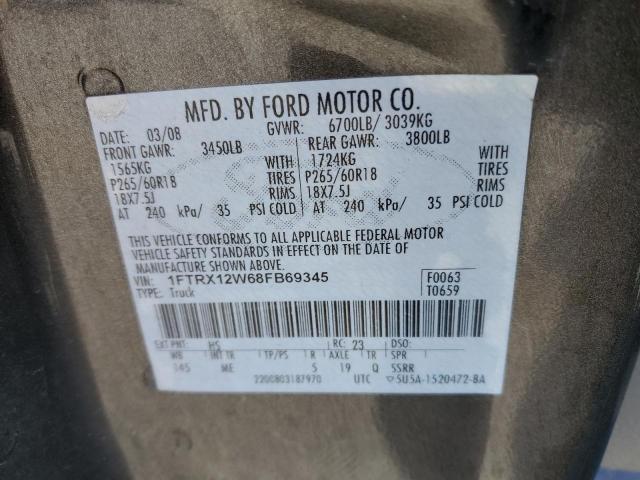 1FTRX12W68FB69345 - 2008 FORD F150 BROWN photo 12