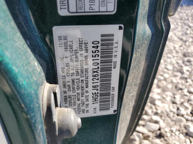 1HGEJ6126XL015540 - 1999 HONDA CIVIC DX GREEN photo 12