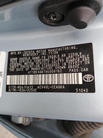 4T1BE46K19U908162 - 2009 TOYOTA CAMRY BASE TURQUOISE photo 12