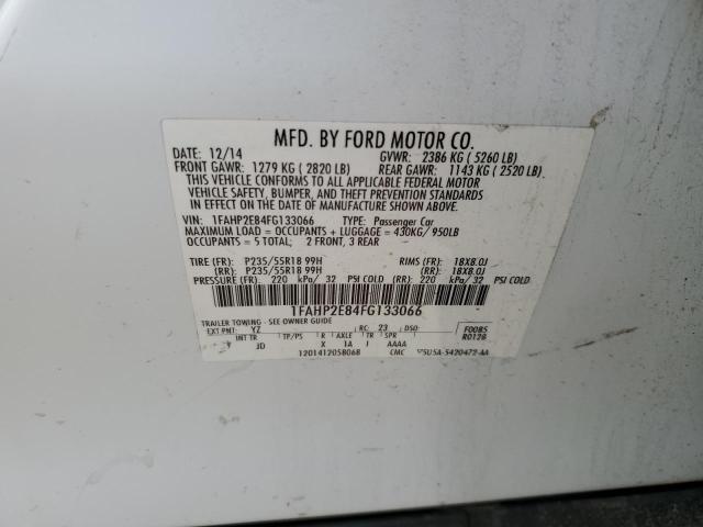 1FAHP2E84FG133066 - 2015 FORD TAURUS SEL WHITE photo 12