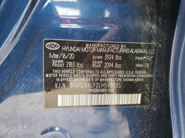 5NPD84LF2LH598035 - 2020 HYUNDAI ELANTRA SEL BLUE photo 12