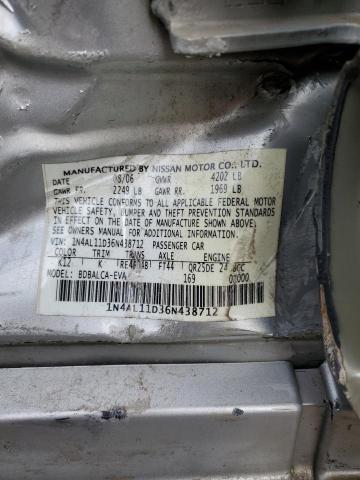 1N4AL11D36N438712 - 2006 NISSAN ALTIMA S SILVER photo 12