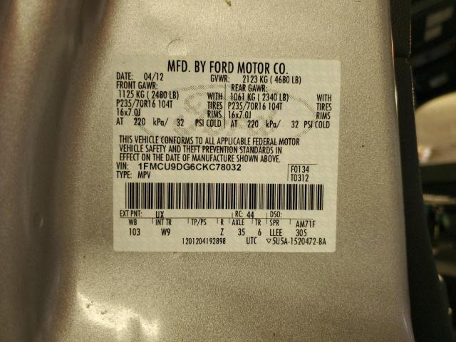 1FMCU9DG6CKC78032 - 2012 FORD ESCAPE XLT SILVER photo 13