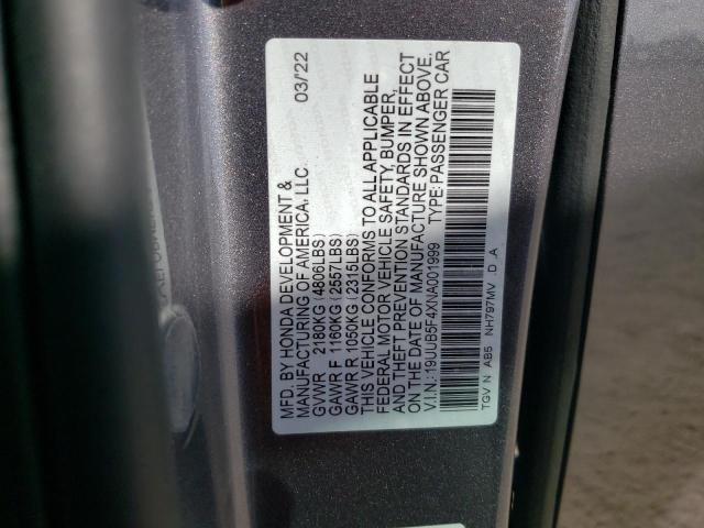 19UUB5F4XNA001999 - 2022 ACURA TLX TECHNOLOGY GRAY photo 12