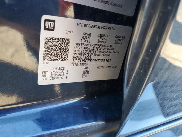 1GTU9FED9MZ386103 - 2021 GMC SIERRA K1500 DENALI BLUE photo 12