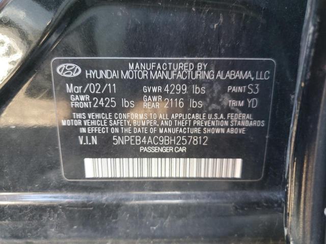 5NPEB4AC9BH257812 - 2011 HYUNDAI SONATA GLS BLACK photo 12