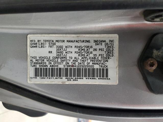 5TBRN34122S229320 - 2002 TOYOTA TUNDRA ACCESS CAB SR5 SILVER photo 12