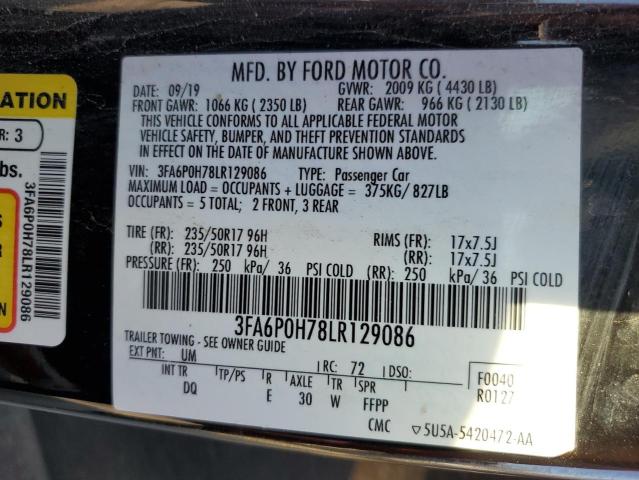 3FA6P0H78LR129086 - 2020 FORD FUSION SE BLACK photo 13