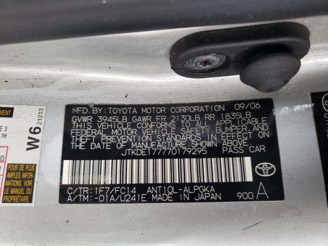 JTKDE177770179295 - 2007 TOYOTA SCION TC 烧焦的 照片 10