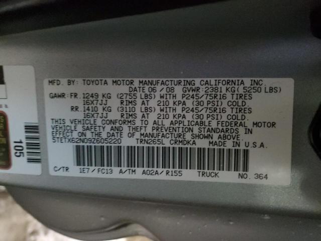 5TETX62N09Z605220 - 2009 TOYOTA TACOMA PRERUNNER ACCESS CAB GRAY photo 12