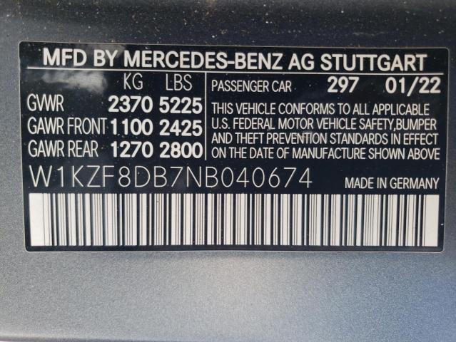 W1KZF8DB7NB040674 - 2022 MERCEDES-BENZ E 350 GRAY photo 12