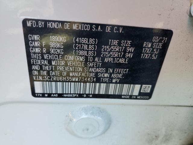 3CZRU6H35MM734434 - 2021 HONDA HR-V LX WHITE photo 14