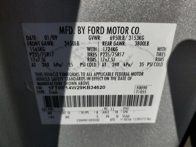 1FTRF14W29KB34620 - 2009 FORD F150 SILVER photo 12