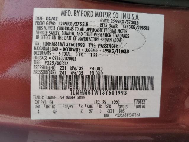 1LNHM81W13Y601993 - 2003 LINCOLN TOWN CAR EXECUTIVE MAROON photo 12