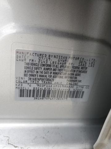 3N1AB7AP6KY385479 - 2019 NISSAN SENTRA S SILVER photo 12