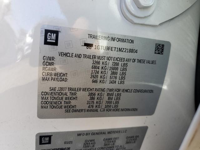 1GTU9FET1MZ218804 - 2021 GMC SIERRA K1500 DENALI WHITE photo 12