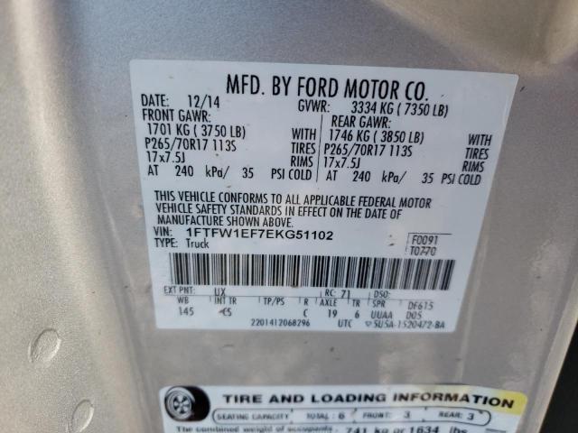 1FTFW1EF7EKG51102 - 2014 FORD F150 SUPERCREW SILVER photo 12