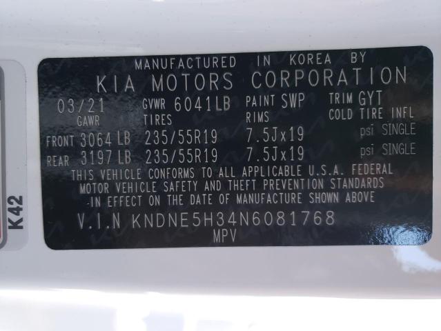 KNDNE5H34N6081768 - 2022 KIA CARNIVAL SX PRESTIGE WHITE photo 12