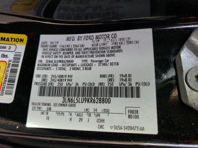 3LN6L5LU9KR628800 - 2019 LINCOLN MKZ RESERVE I BLACK photo 12