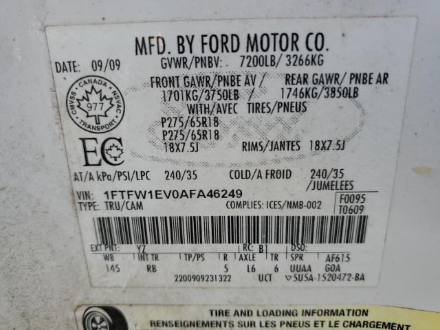 1FTFW1EV0AFA46249 - 2010 FORD F150 SUPERCREW WHITE photo 12