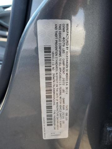 3VW2K7AJ0BM305191 - 2011 VOLKSWAGEN JETTA BASE GRAY photo 13