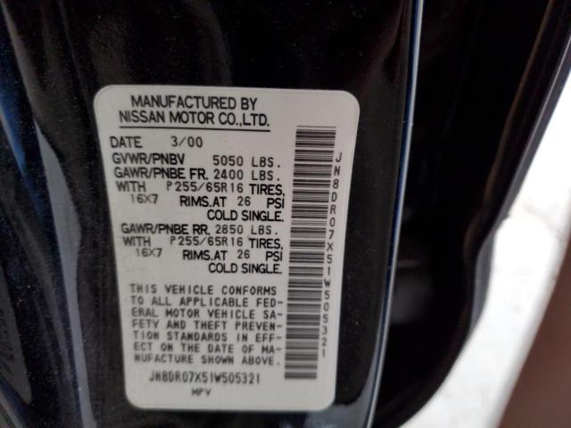 JN8DR07X51W505321 - 2001 NISSAN PATHFINDER LE 黑色 照片 12