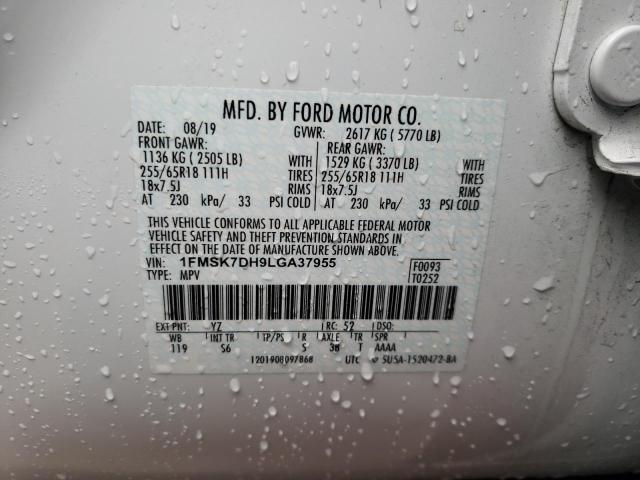 1FMSK7DH9LGA37955 - 2020 FORD EXPLORER XLT WHITE photo 14