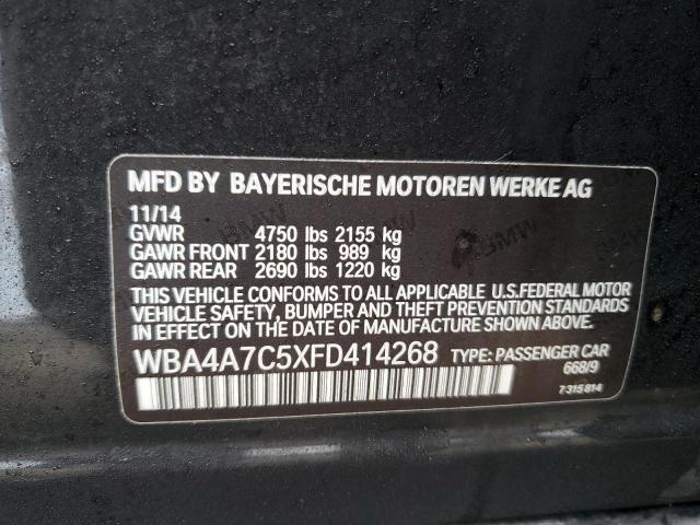 WBA4A7C5XFD414268 - 2015 BMW 428 XI GRAN COUPE BLACK photo 12