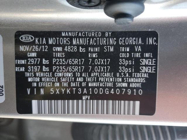 5XYKT3A10DG407910 - 2013 KIA SORENTO LX SILVER photo 13