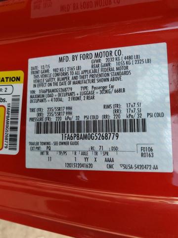 1FA6P8AM0G5268779 - 2016 FORD MUSTANG RED photo 12