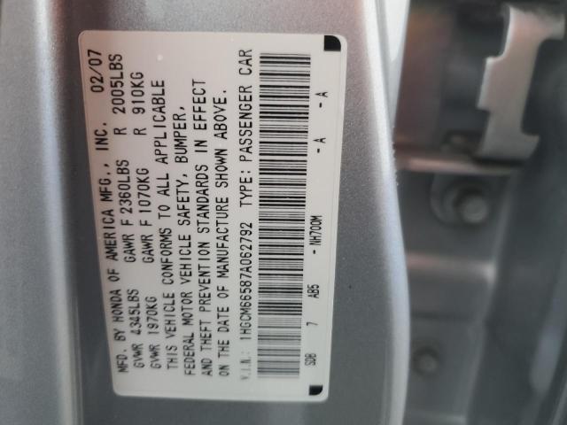 1HGCM66587A062792 - 2007 HONDA ACCORD EX SILVER photo 12