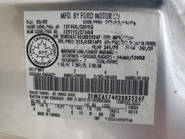 2FMZA57402BB25247 - 2002 FORD WINDSTAR SPORT SILVER photo 13