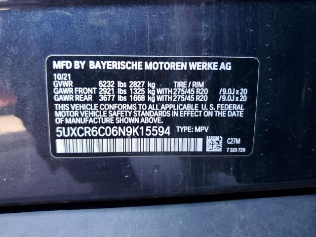 5UXCR6C06N9K15594 - 2022 BMW X5 XDRIVE40I GRAY photo 13