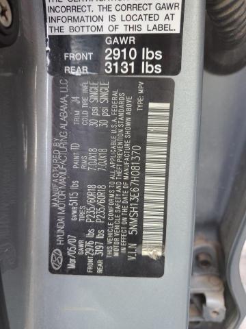 5NMSH13E67H081370 - 2007 HYUNDAI SANTA FE SE SILVER photo 12