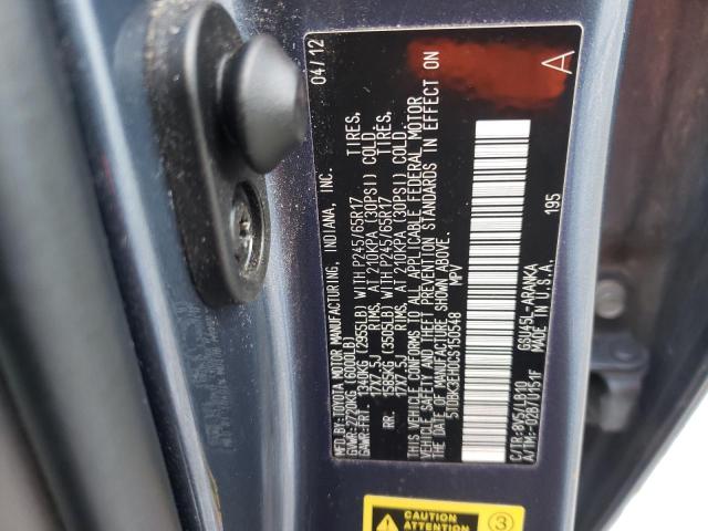 5TDBK3EH0CS150548 - 2012 TOYOTA HIGHLANDER BASE أزرق صورة 13