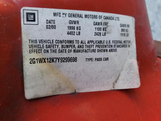 2G1WX12K7Y9299698 - 2000 CHEVROLET MONTE CARL SS RED photo 13