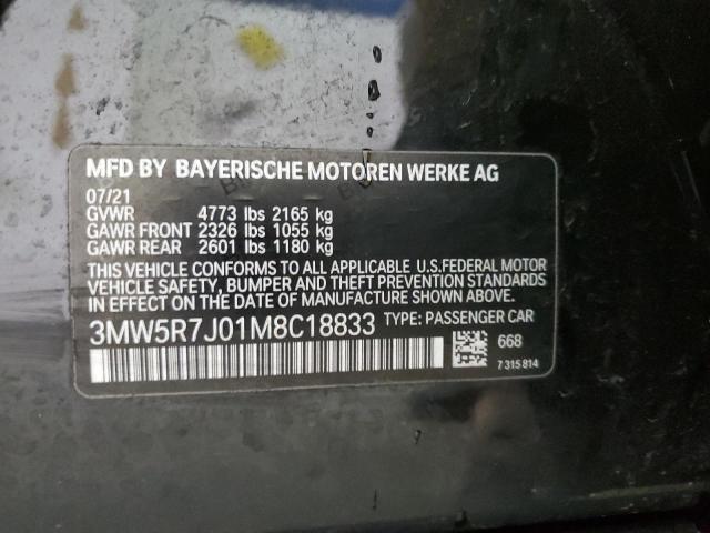 3MW5R7J01M8C18833 - 2021 BMW 330XI BLACK photo 12