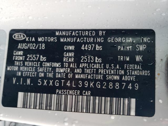 5XXGT4L39KG288749 - 2019 KIA OPTIMA LX Biały zdjęcie 12