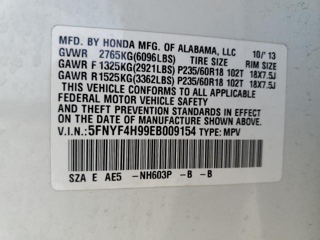 5FNYF4H99EB009154 - 2014 HONDA PILOT TOURING WHITE photo 13