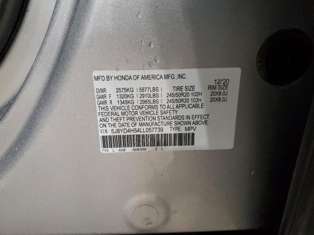 5J8YD4H54LL057739 - 2020 ACURA MDX TECHNOLOGY GRAY photo 12