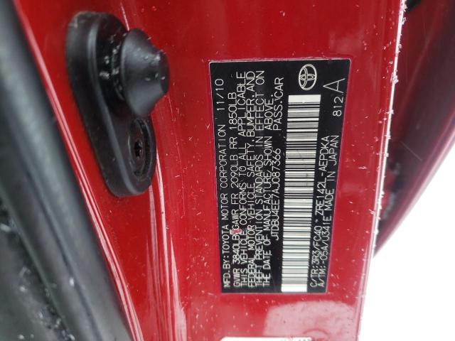 JTDBU4EE7AJ087366 - 2010 TOYOTA COROLLA BASE RED photo 13