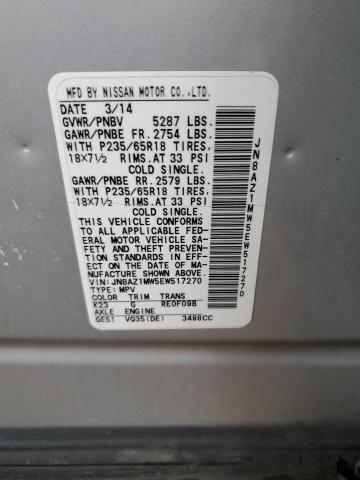 JN8AZ1MW5EW517270 - 2014 NISSAN MURANO S SILVER photo 12